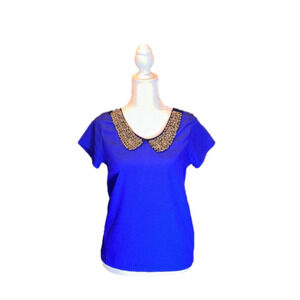 KIRRA Adorable Crisp Royal Blue Blouse with Beaded Neckline Size XS